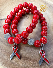 Load image into Gallery viewer, Red Awareness Ribbon Bracelet
